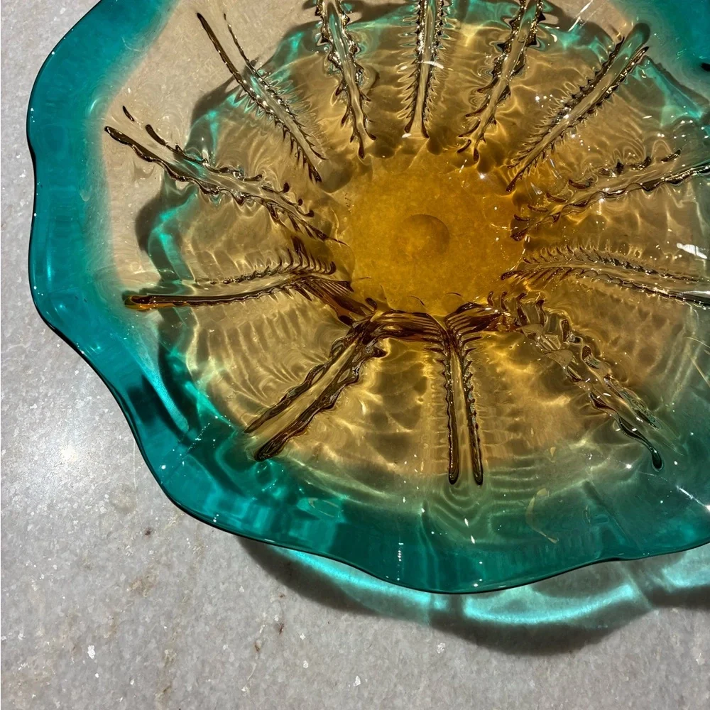 VINTAGE Venetian Murano glass Centerpiece bowl 1970s Sommerso Freeform Flower